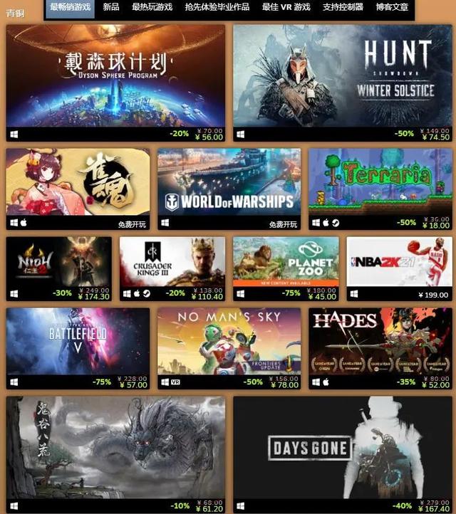 Steam年度更佳游戏榜：长时无间、鬼谷八荒、戴森球方案成大赢家